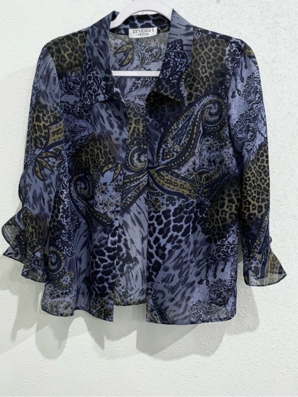 Vintage Paisley Y2K Ruffle Sleeve Top Open Front Boho